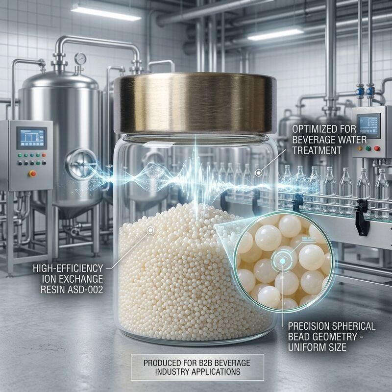 ASD-002 Anionenaustauscherharz 99,8% Reinheit Stark basische Kügelchen für die Lebensmittelindustrie Prozesswasser Nitratentfernung