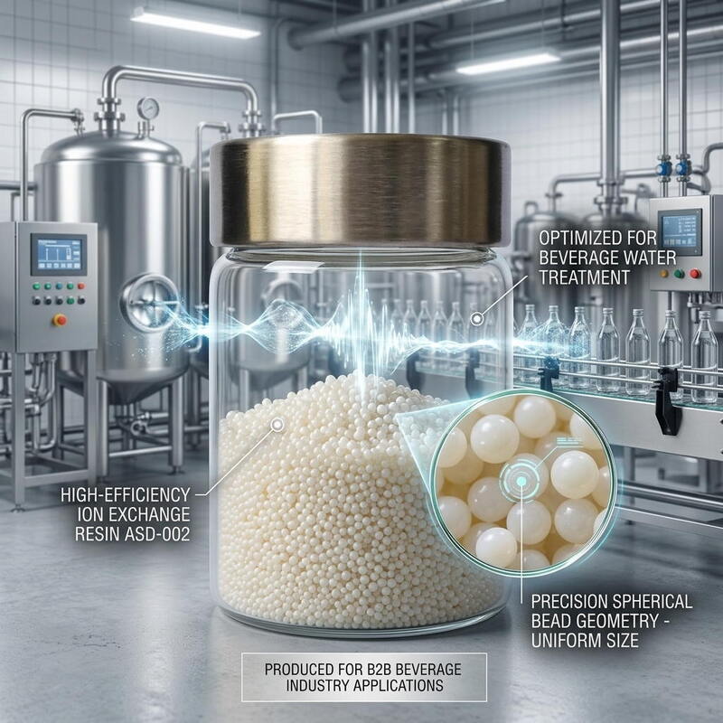 ASD-002 Anionenaustauscherharz 99,8% Reinheit Stark basische Kügelchen für die Lebensmittelindustrie Prozesswasser Nitratentfernung